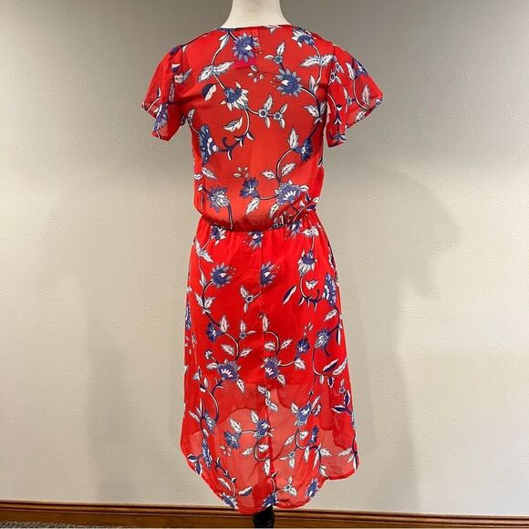 Japan short sleeve Floral Red fake Wrap Dress size extra small - Picture 9 of 13